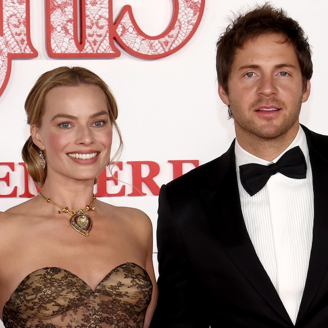 Josey McNamara, Margot Robbie and Tom Ackerley attend Wuthering Heights premiere
